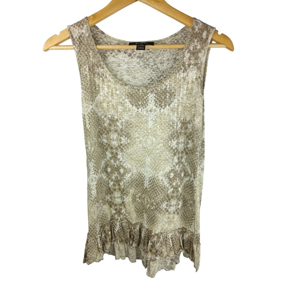 Style & Co. Sequin Beige Cream Snakeskin Pattern Tank Top with Ruffle Hem